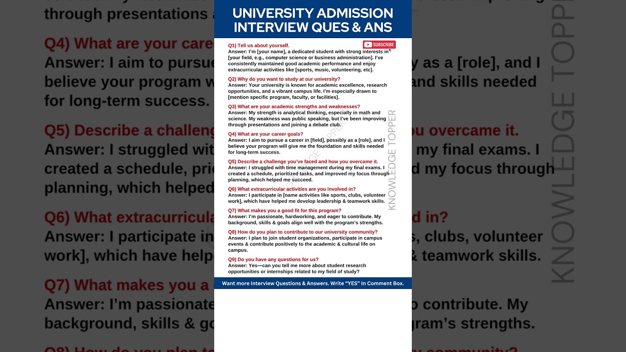 University Admission Interview Questions and Answers | College Admission Interview Questions Answers