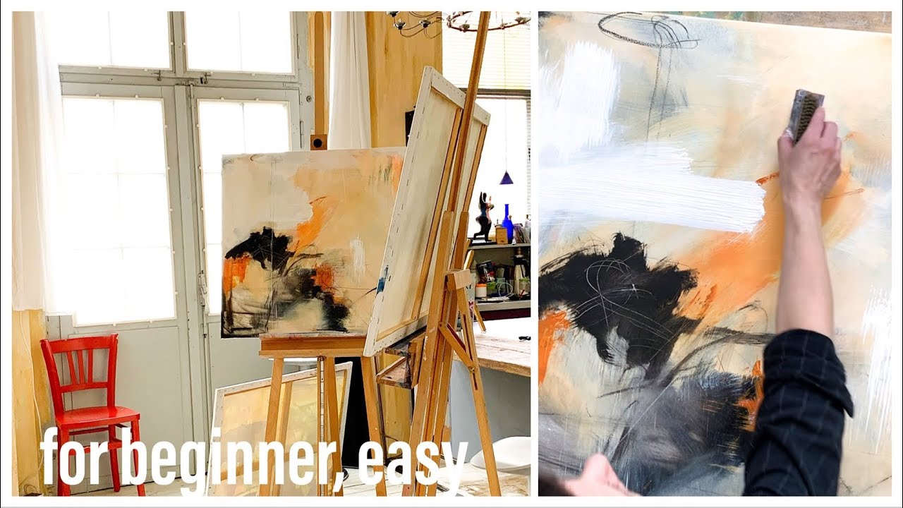 abstrakt malen, für Anfänger, simple Werkzeuge, drei Farben, Acryl