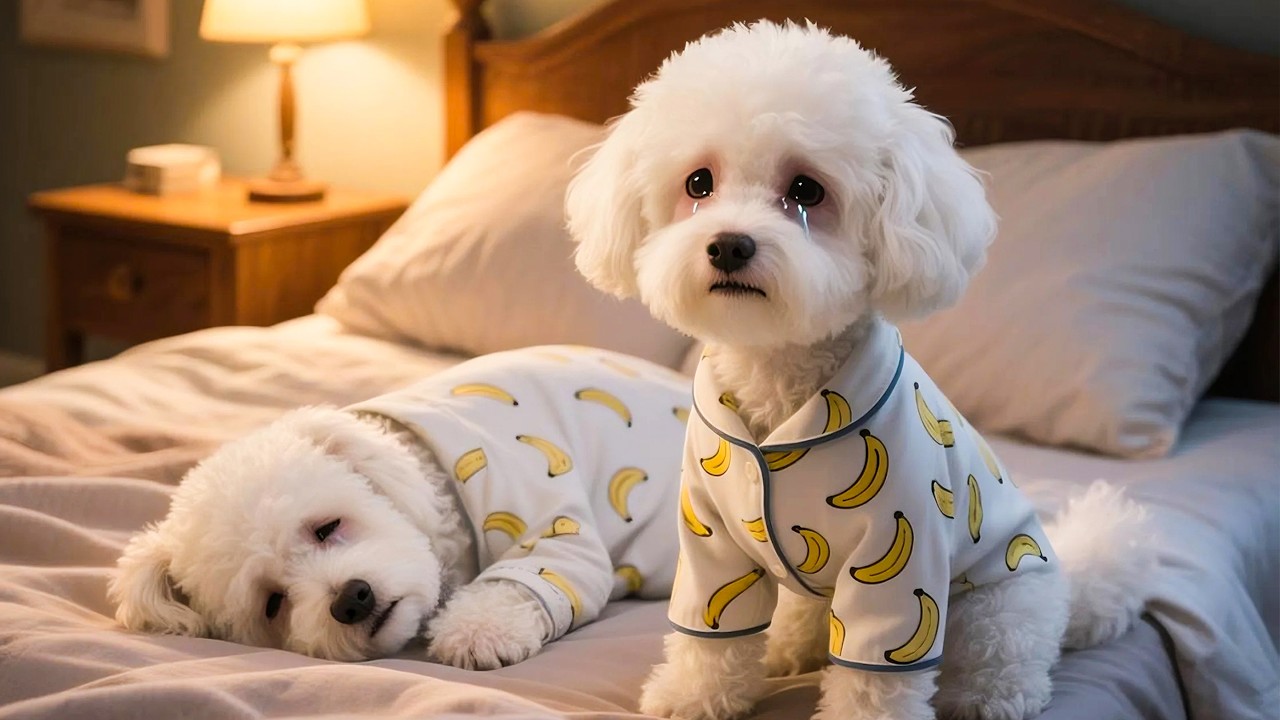 💕🐶 마마 도그가 아기 강아지를 안고 부엌에서 따뜻한 해산물 죽을 요리하다 🍲🦐