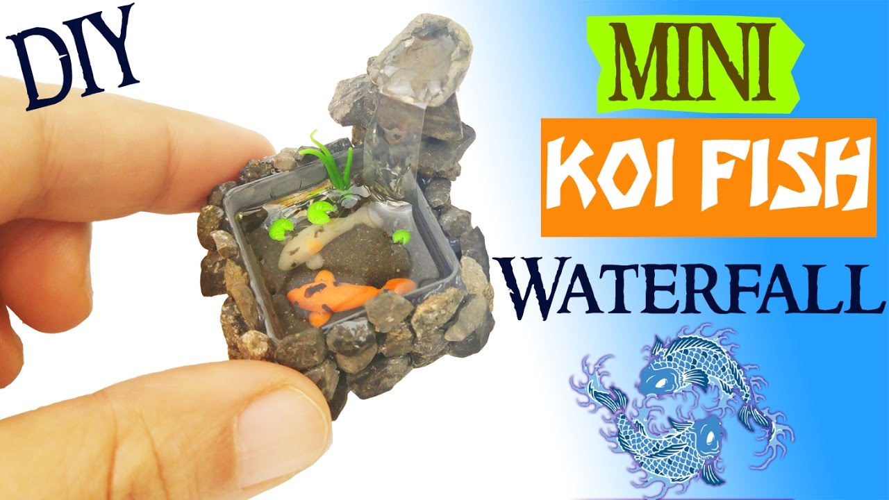 DIY MINIATURE KOI POND WATERFALL polymer clay & resin tutorial | Miniatures fish tank aquarium craft