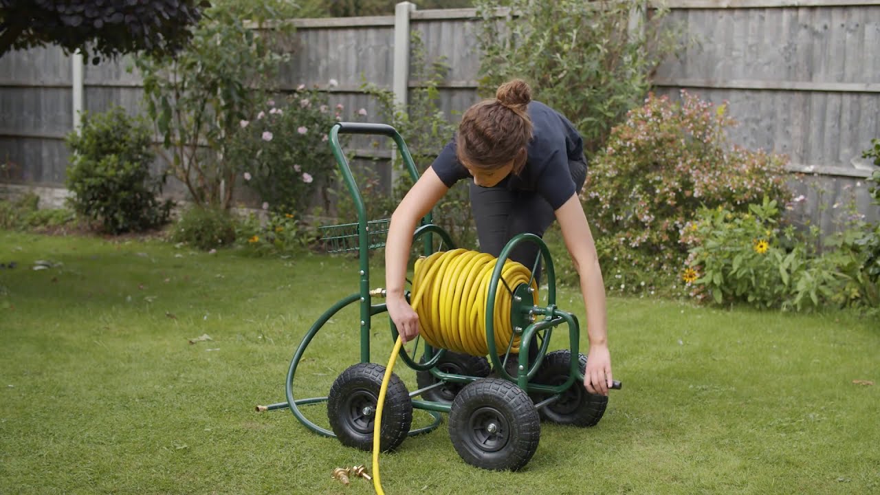 How to attach the HydroSure 150m Heavy Duty Hose Reel Cart with Basket to the tap