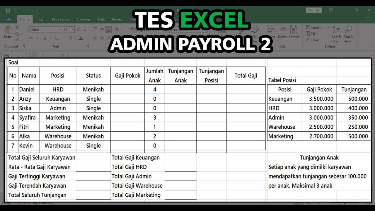 Tes Excel Admin Payroll 2 | Latihan Soal Excel untuk Tes Kerja Administrasi
