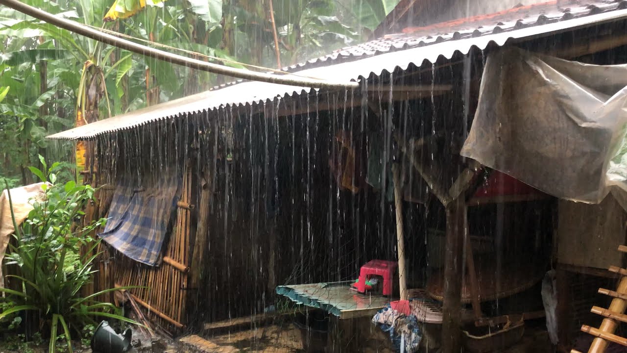 Heavy rain, strong winds in Indonesian village life | time to rest & relax