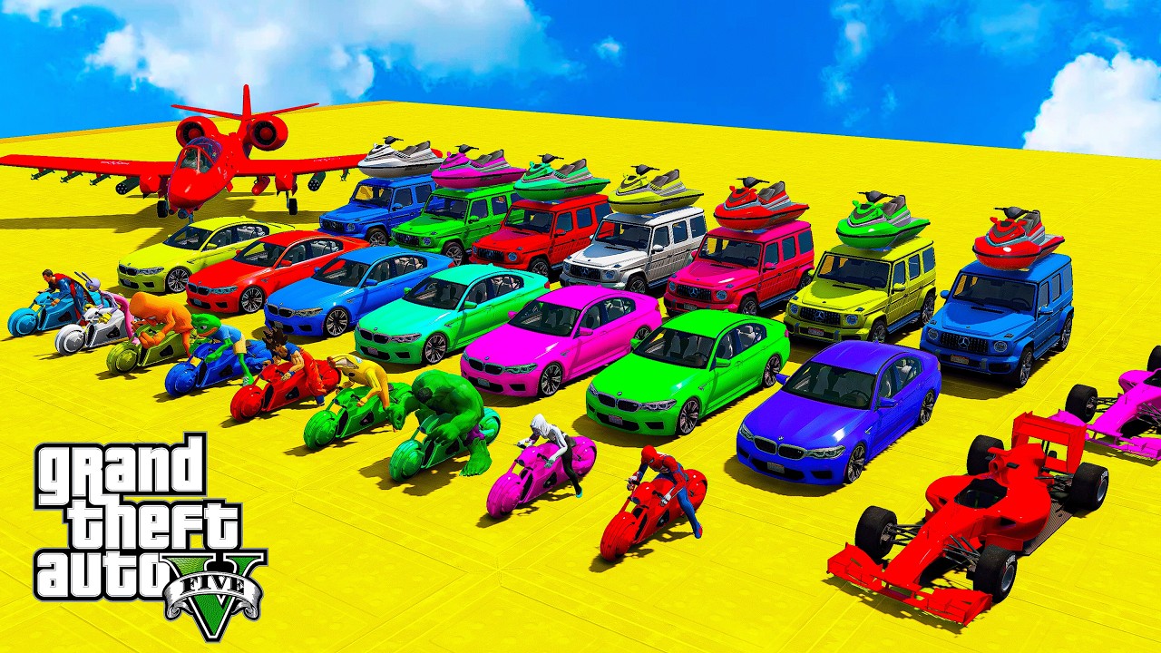 GTA V Spiderman Mega Ramp Boats, Cars, Motorcycle With HULK and Friends Epic Stunt Map Challenge