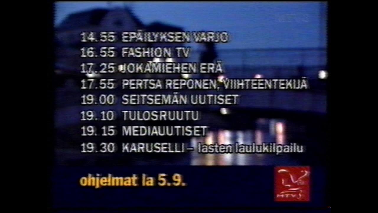 MTV3 Tunnus, Tulevia Ohjelmia, Mainoksia 5.9.1998