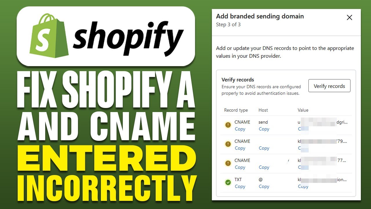 How To Fix Shopify A and CNAME Entered Incorrectly (2025)