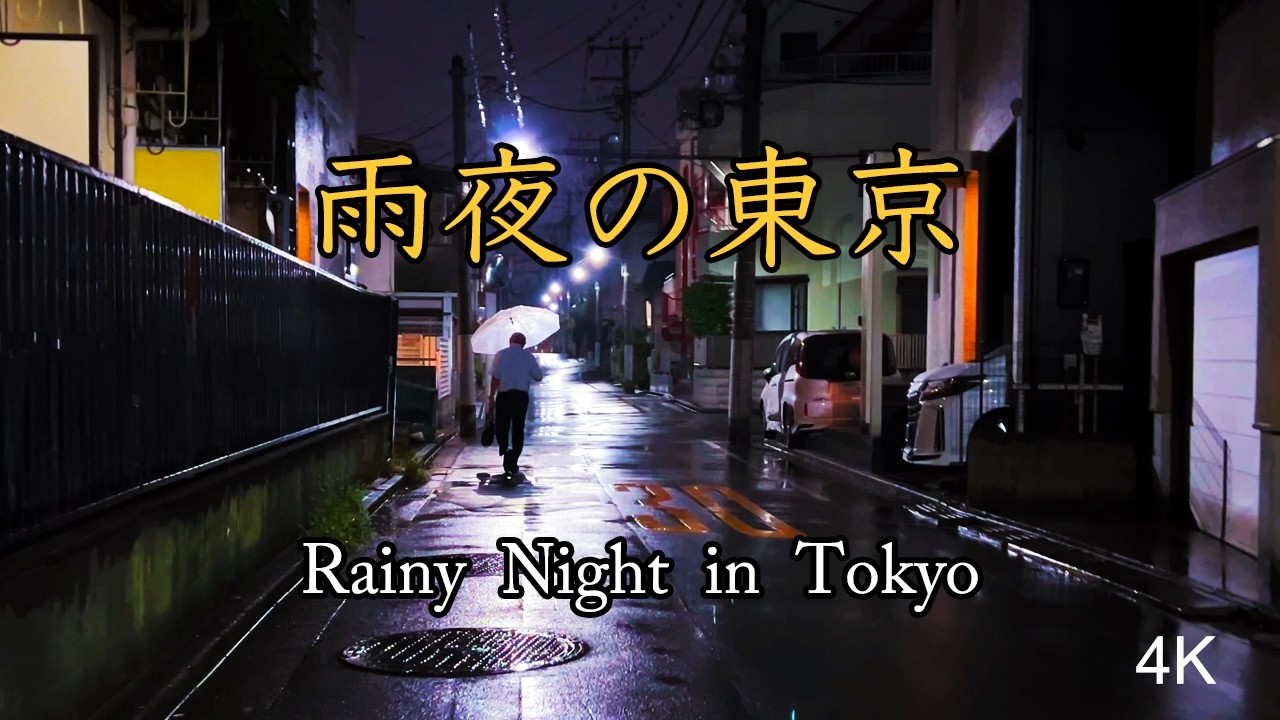 A rainy night walk in a  quiet Tokyo neighborhood  雨の夜の東京散歩 静かな路地