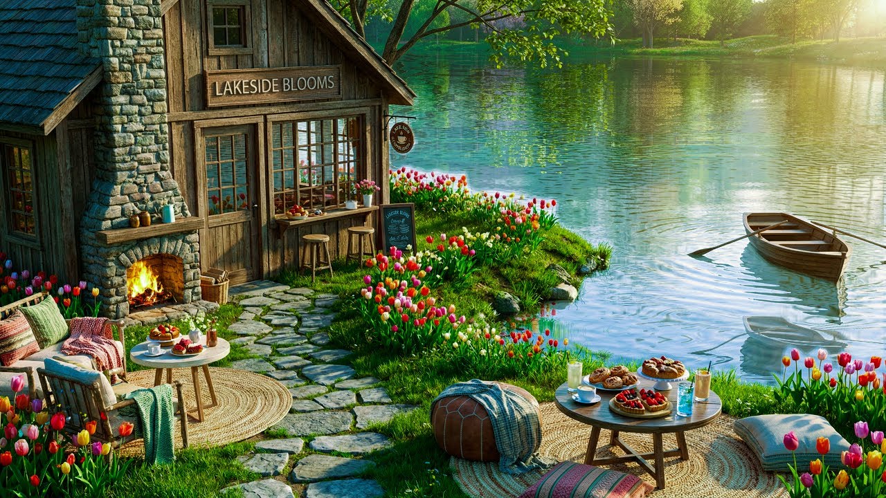 Peaceful Lakeside Spring Morning Jazz ☕ Cozy Coffee Ambience for Productive Focus Time