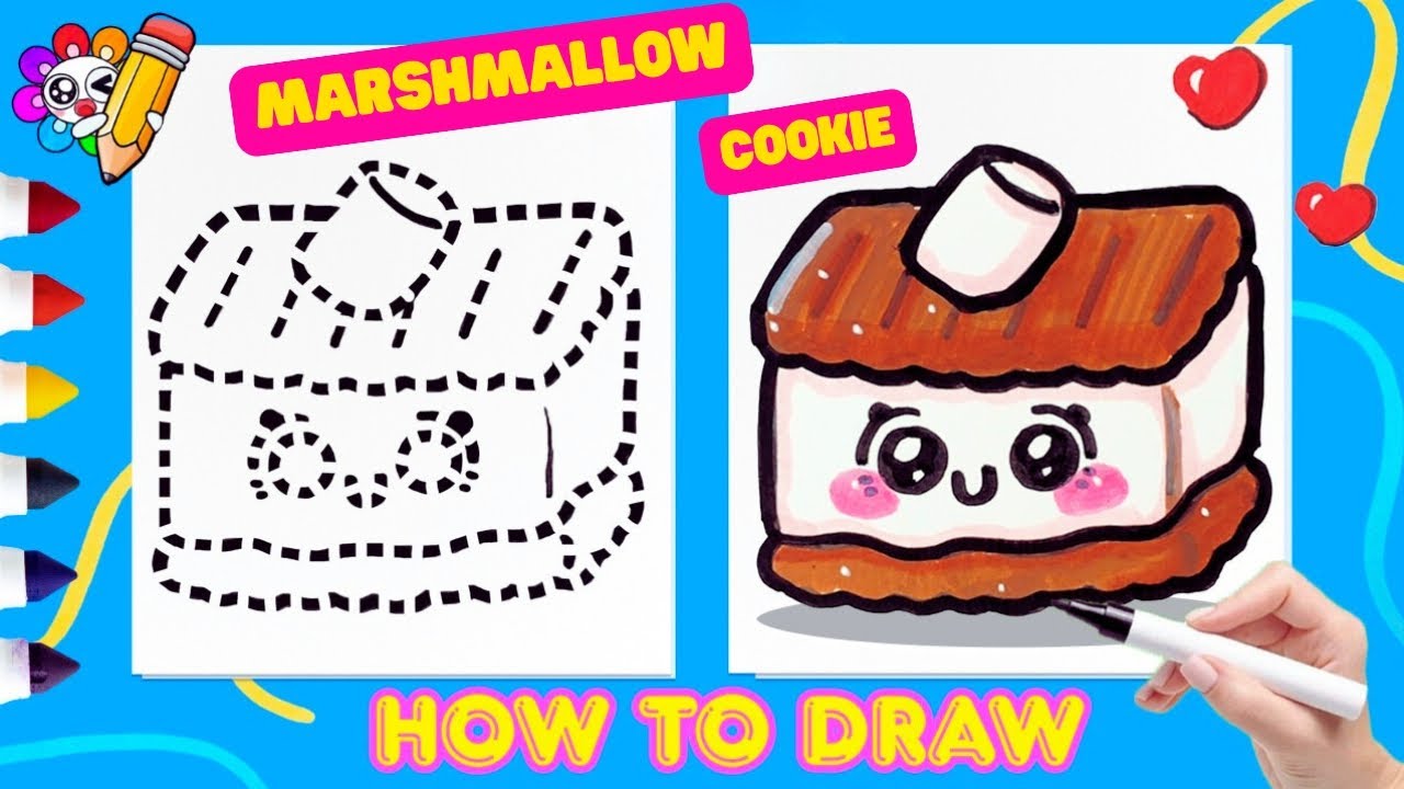 How to draw Cartoon Marshmallow Smores Cookie with MICHIBI