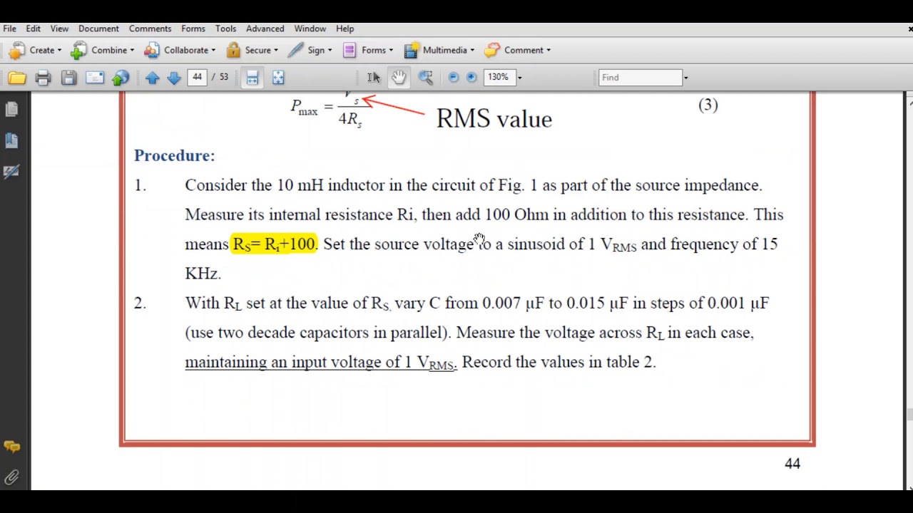 Maximum power transfer Multisim