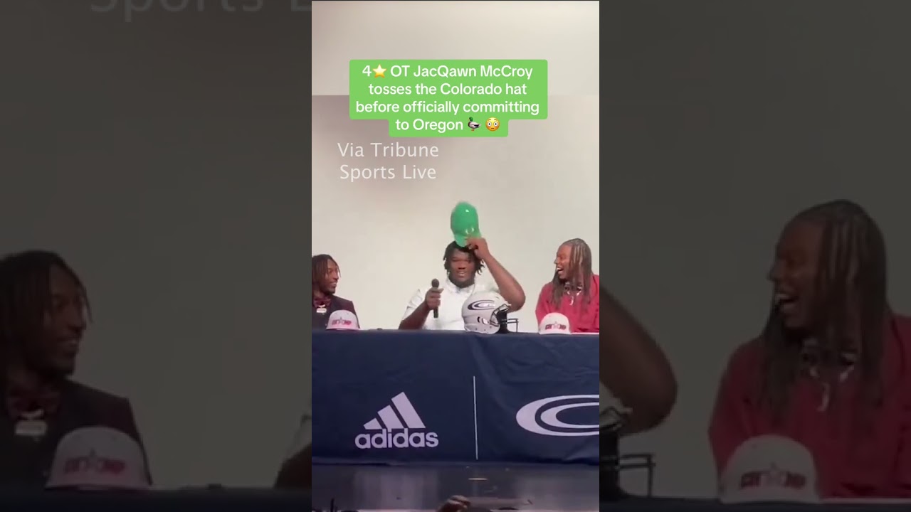 4⭐️ OT JacQawn McCroy tosses the Colorado hat and officially commits to Oregon 🦆 🏈 #shorts