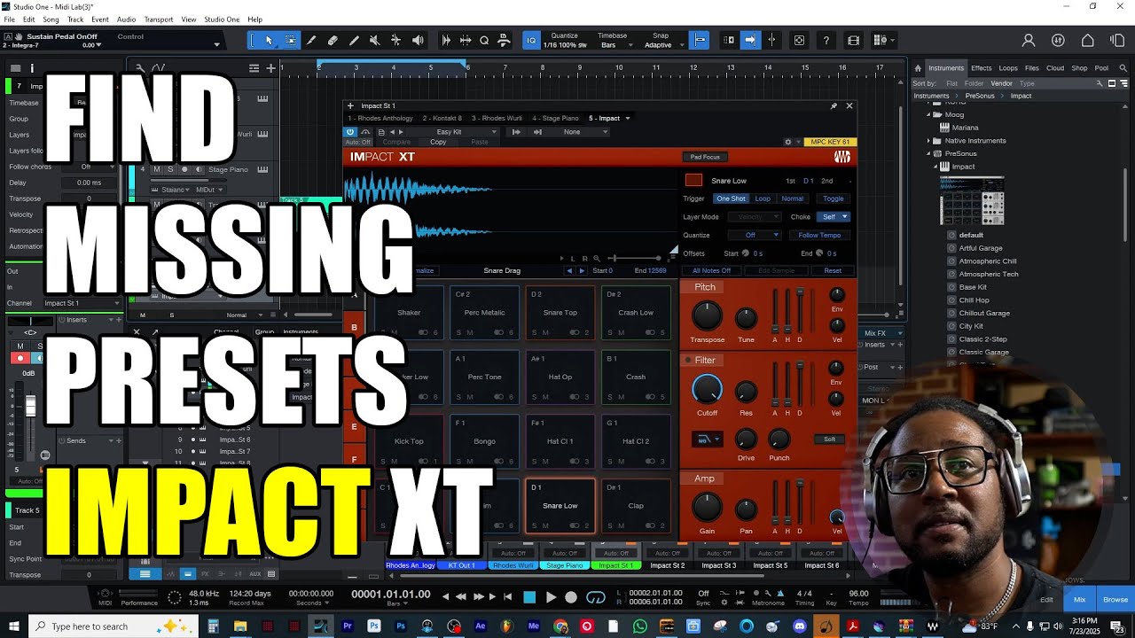 Как установить отсутствующие ударные установки Impact XT в Studio One.