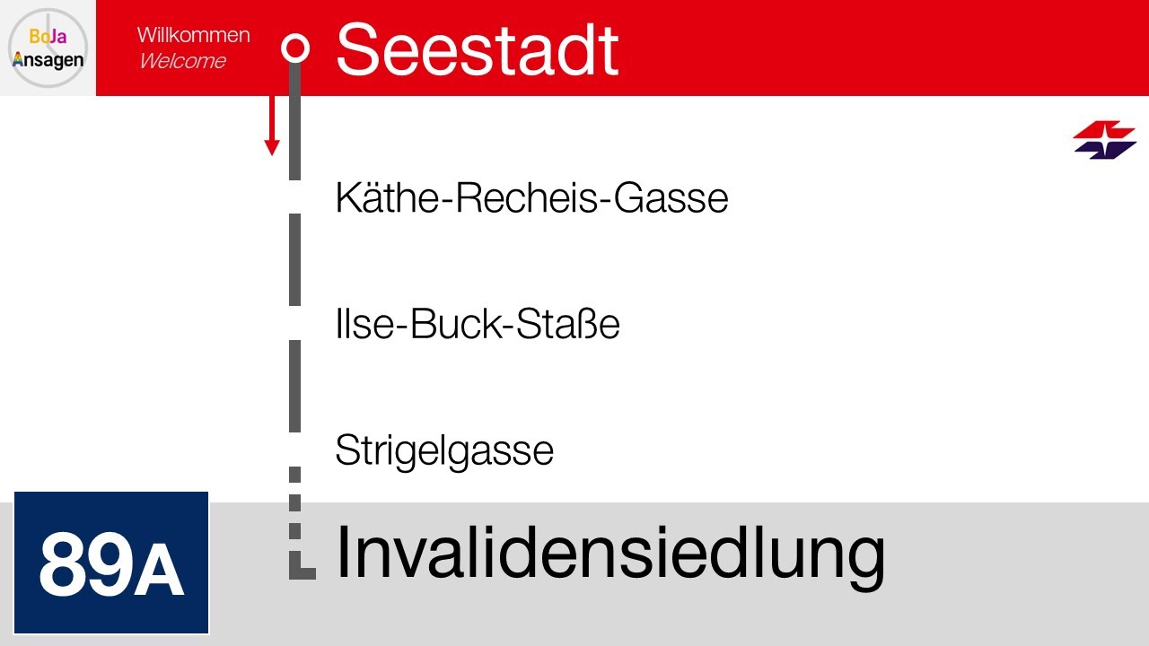 Wiener Linien Ansagen | 89A Wien Seestadt - Invalidensiedlung | BoJa Ansagen 