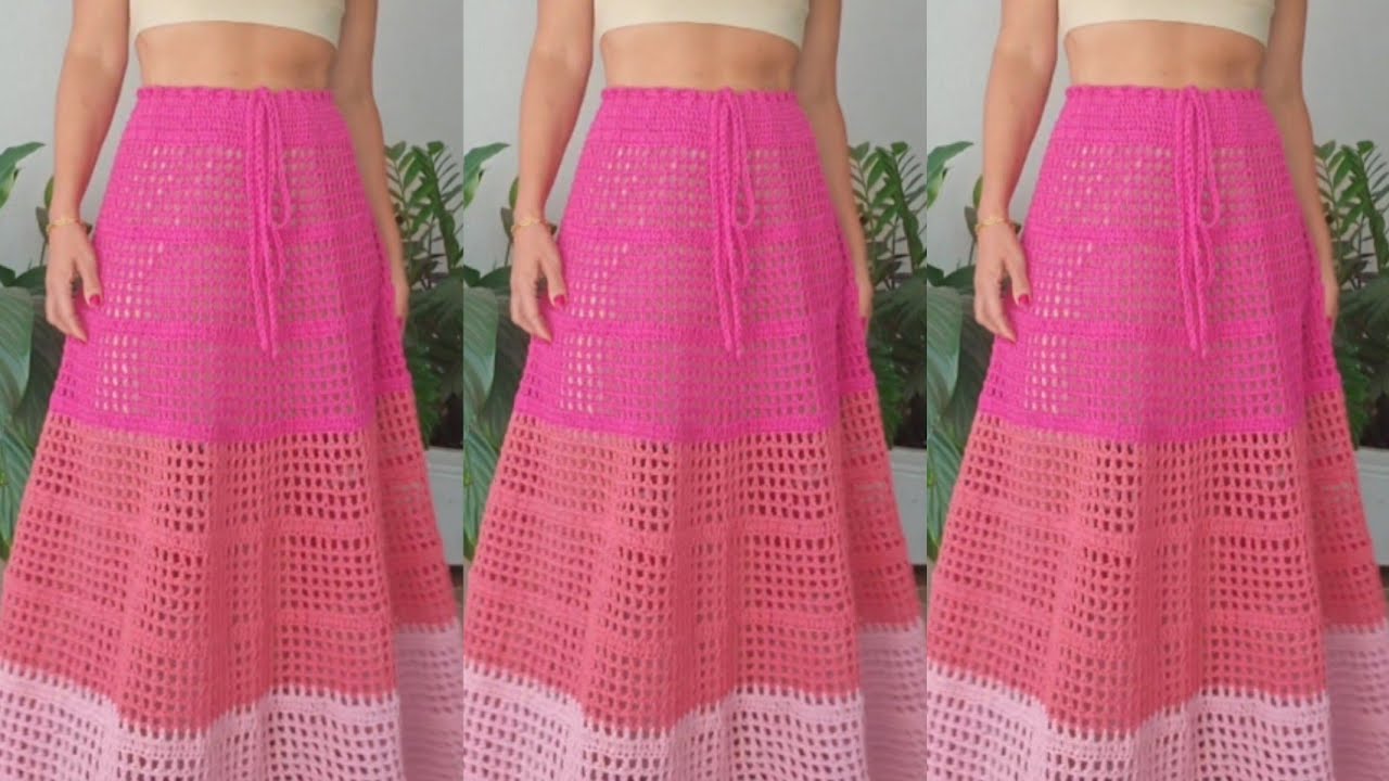Como fazer saia  evasê de crochê, em degradê#crochet 