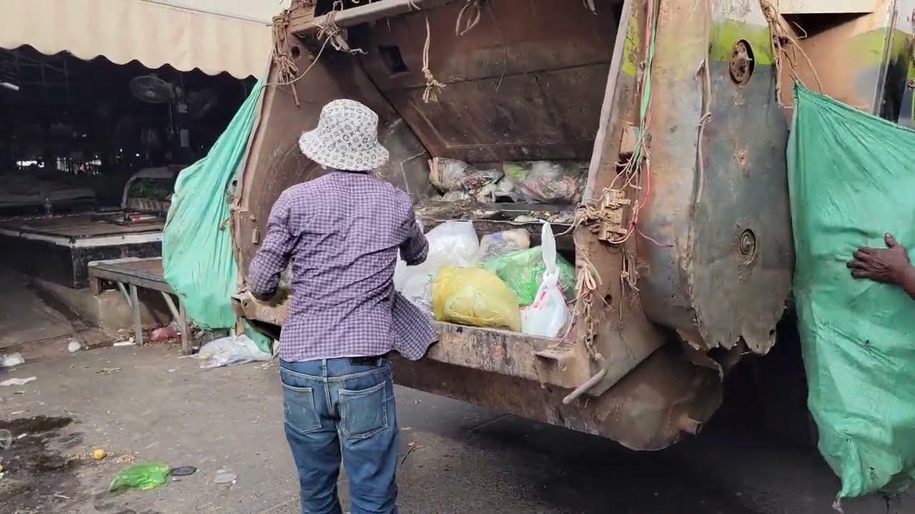 Garbage truck in Cambodia #garbagetruck 