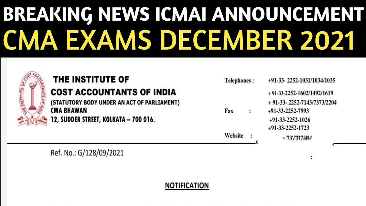 Breaking ICMAI Announcement | CMA Exams December 2021 | Foundation, inter And Final | Icmai exams