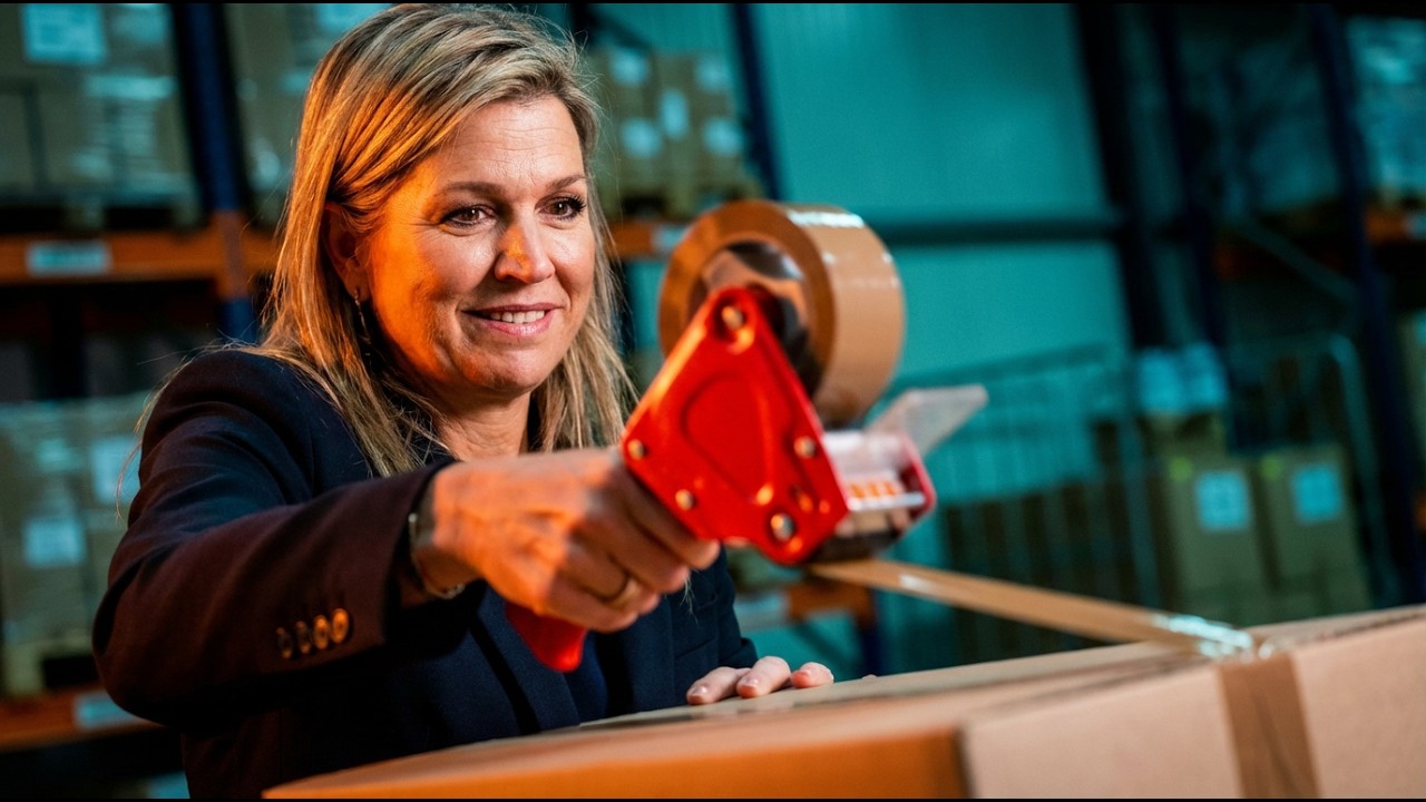 Máxima helpt enthousiast mee met het inpakken van verjaardagscadeaus in Rotterdam