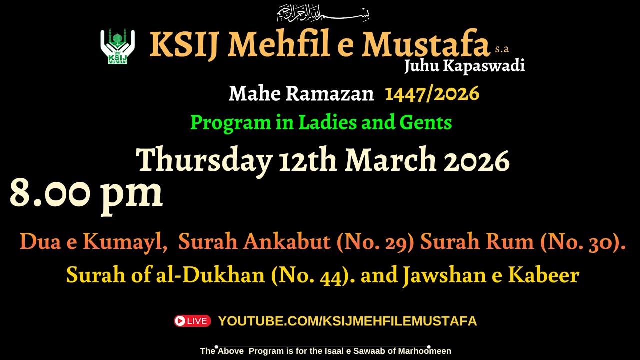 Dua e Kumayl,  Surah Ankabut (No. 29) Rum (No. 30).  al-Dukhan (No. 44). and Jawshan e Kabeer