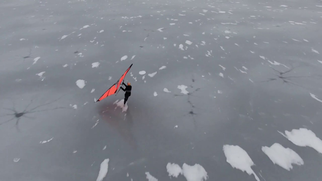 Ice Sailing Kitewing Drone at Ältasjön Stockholm jan 2019