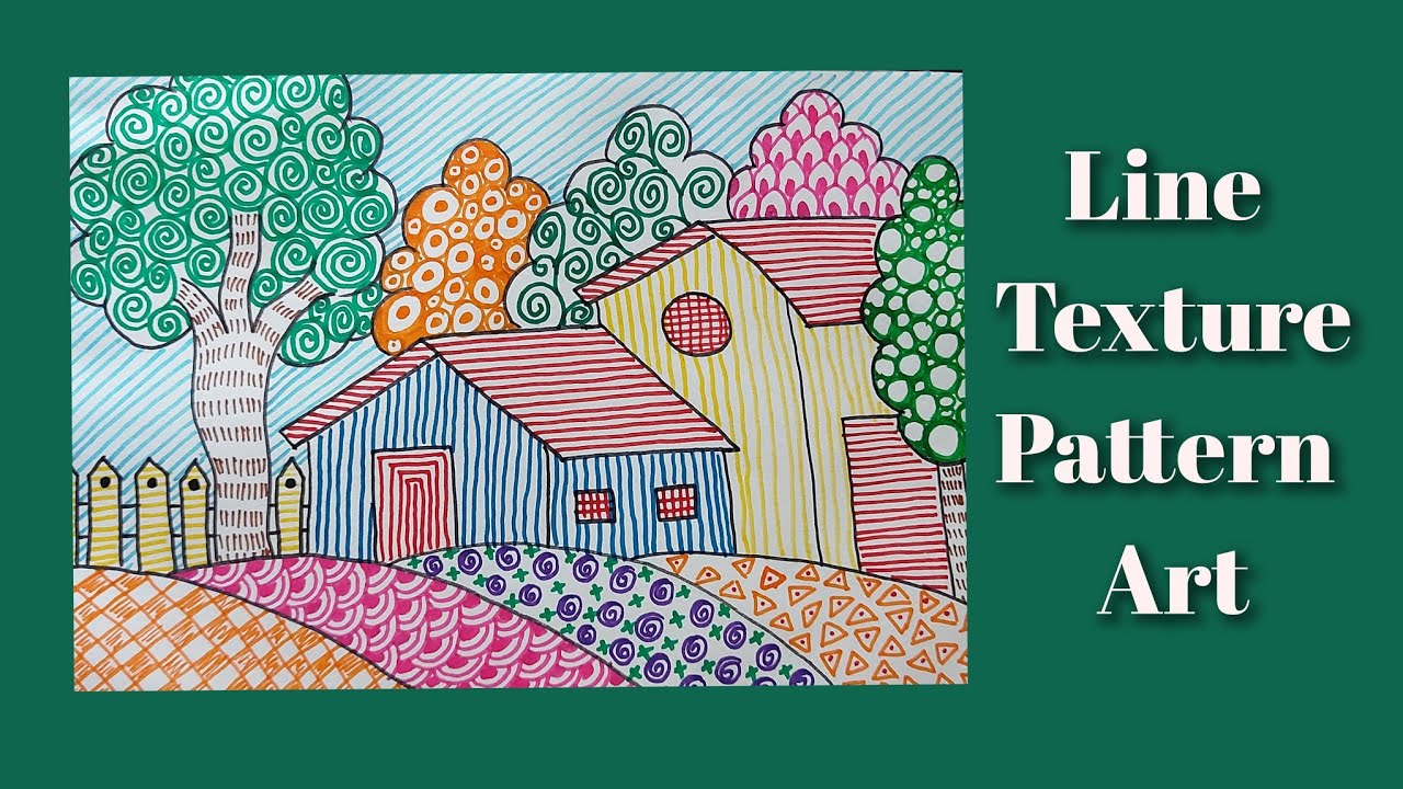 Natural scenery using line art , pattern art & Texture art // Landscape drawing using lines.