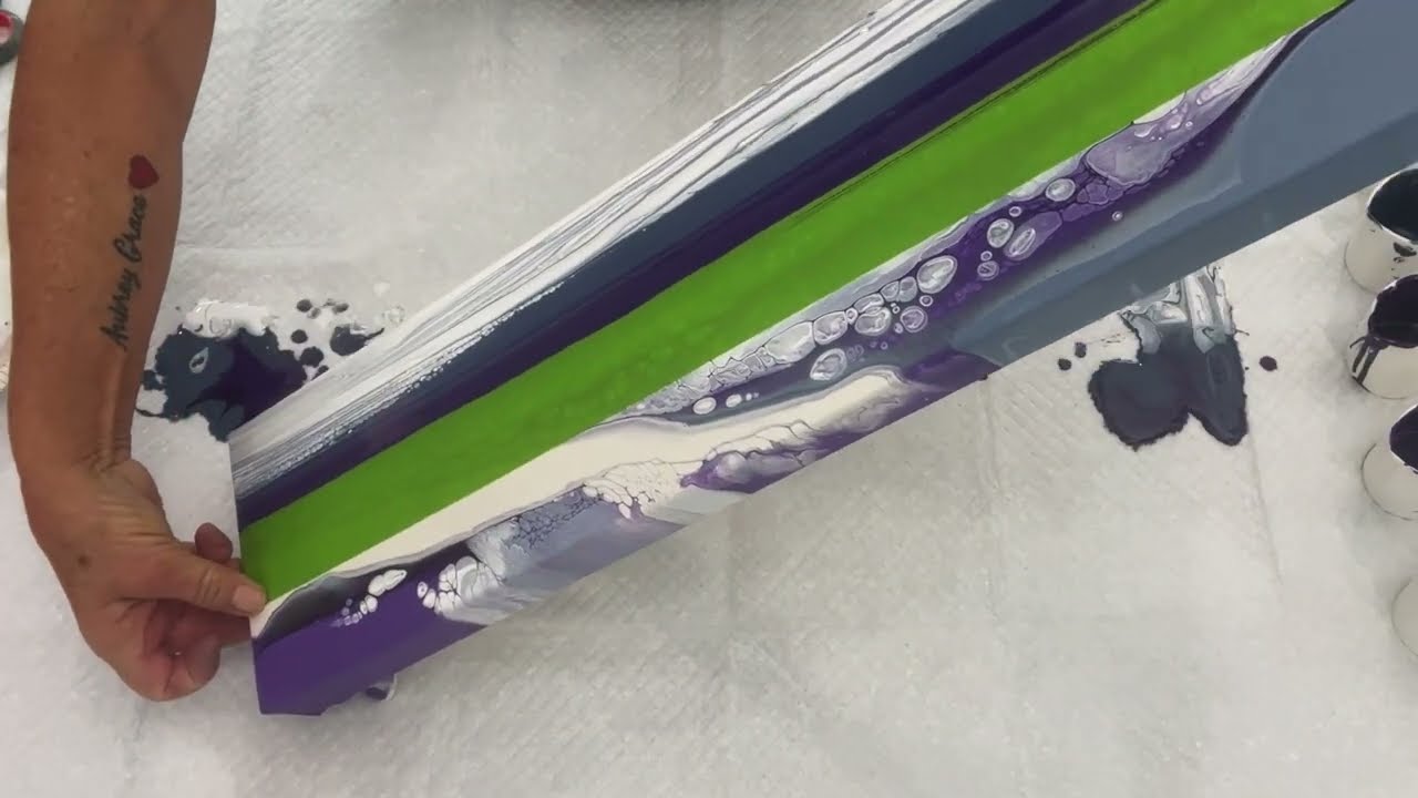 Landscape Pour Purple Sky Acrylic Pour Painting, Flow Art, Fluid Art Technique,