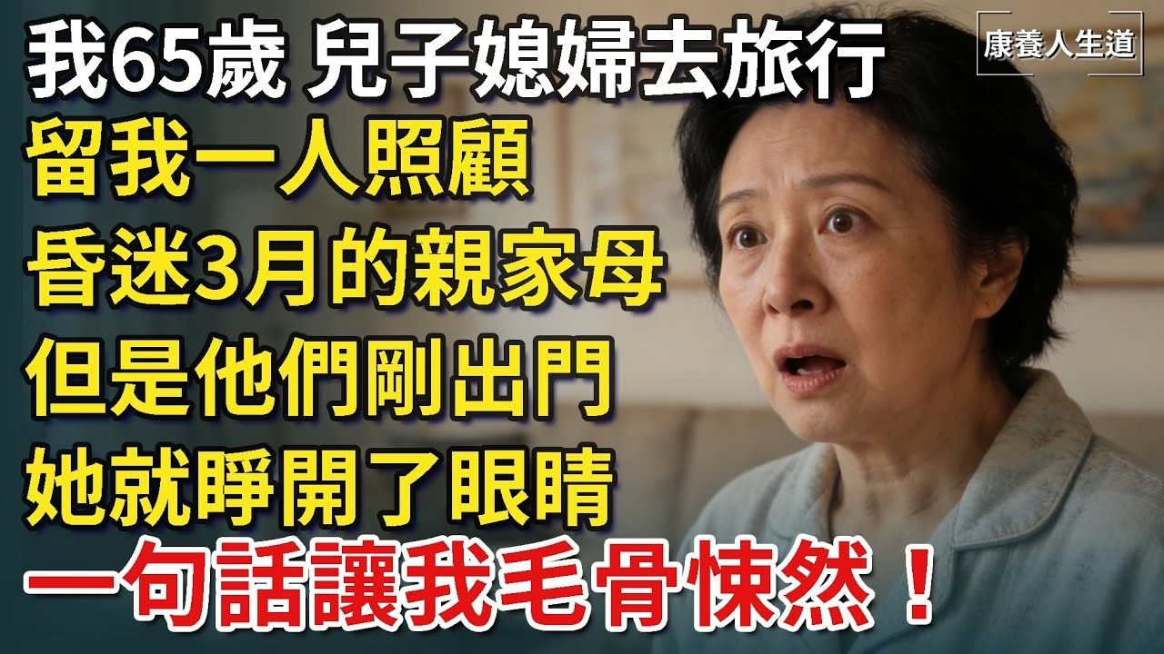 我65歲，兒子媳婦去旅行，留我一人照顧昏迷3月的親家母，但是他們剛出門，她就睜開了眼睛，一句話讓我毛骨悚然…​【康養人生道】 #康養人生道 #上了年紀該明白的事 #養老 #聰明老人 #長壽秘密