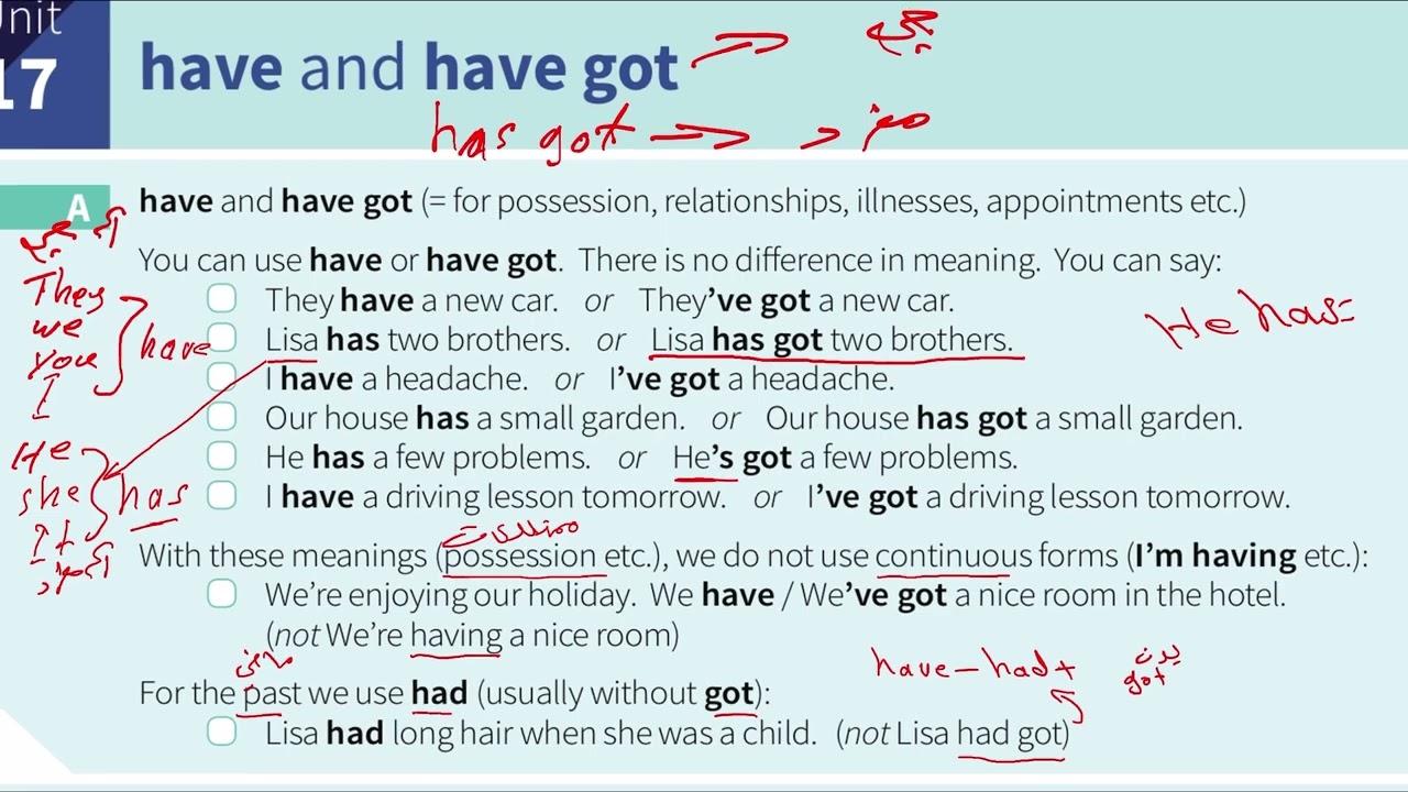 Unit 17 have and have got صفحة 34 English grammar in use