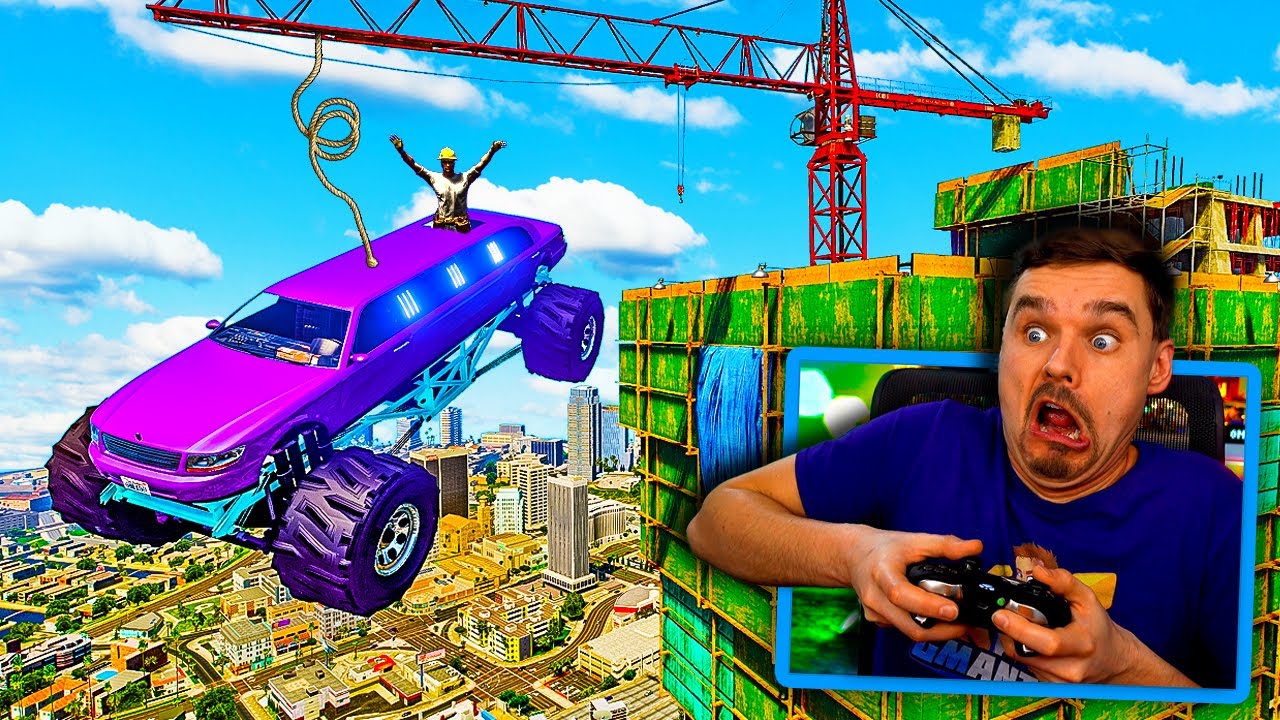 MONSTER TRUCK Limo found on 1000ft CRANE in GTA 5! (WOAH!)