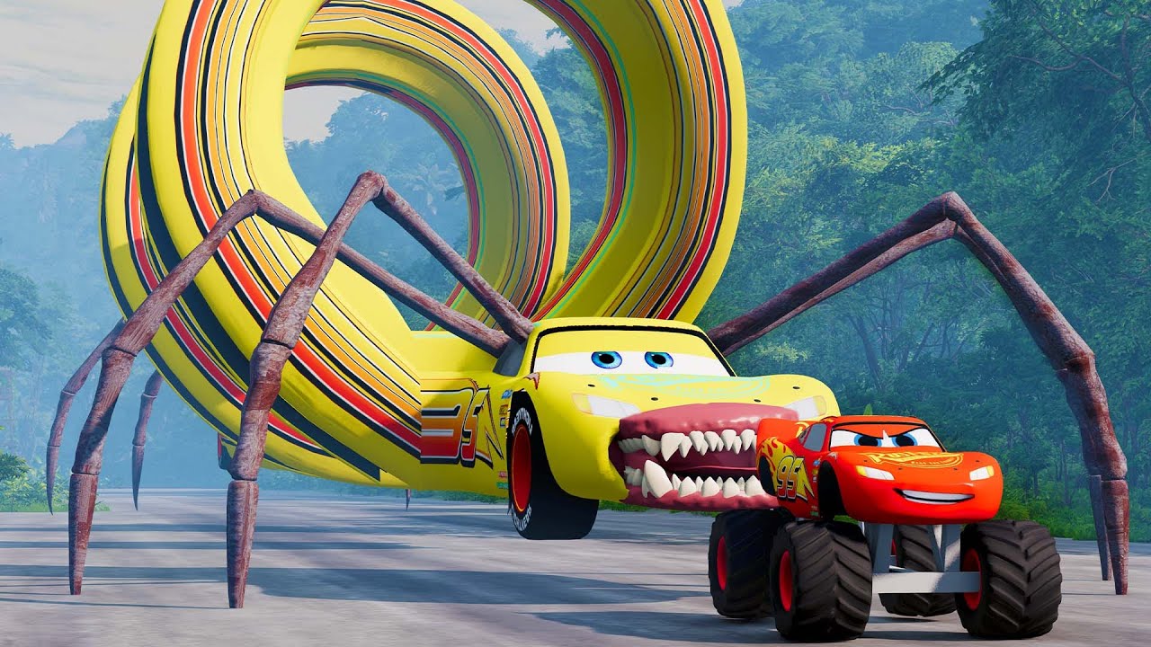 Epic escape from Lightning McQueen Eater, Bulldozer Eater, Spiral McQueen Eater |BeamNG.Drive