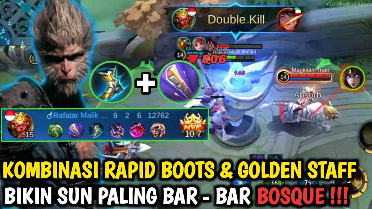 SUN BUILD KOMBINASI RAPID BOOTS DAN GOLDEN STAFF, AUTO BIKIN SUN PALING BAR BAR - Sun Mobile Legends