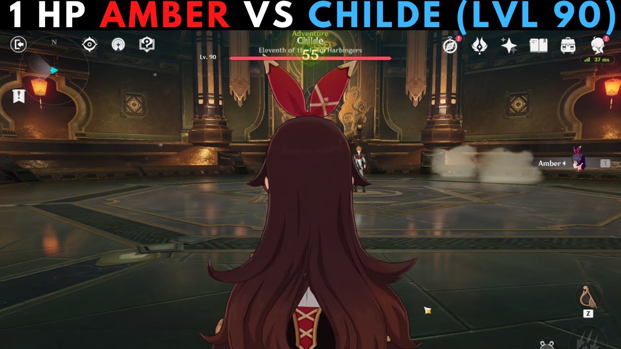 1 HP Amber vs Childe【Genshin Impact】