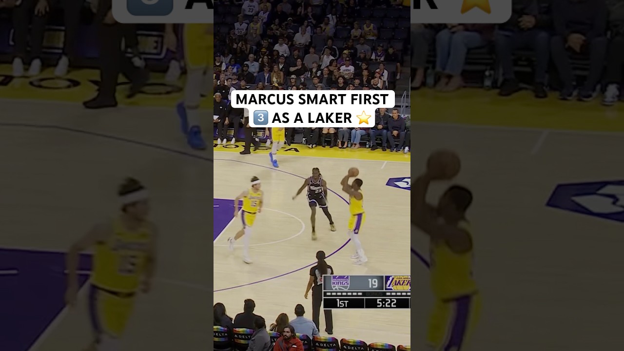 Marcus Smart drains his first triple as a Laker