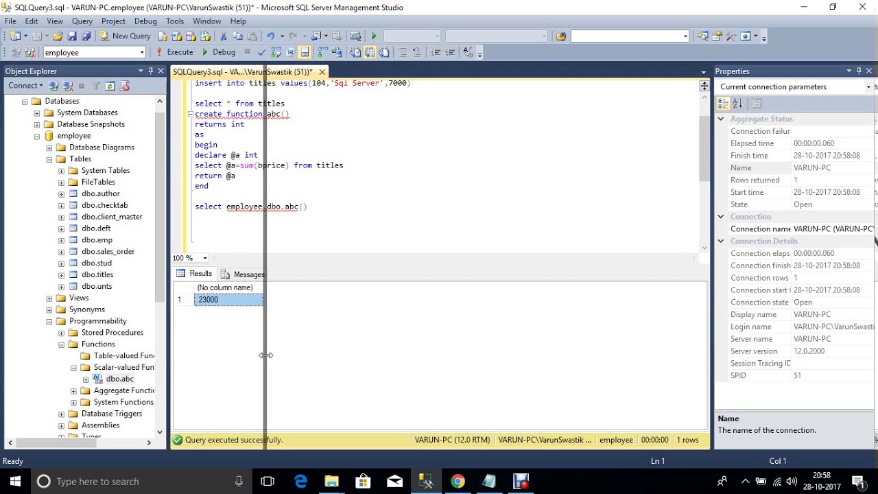 Create a Function Table Value and Scalar Function in Sql Server