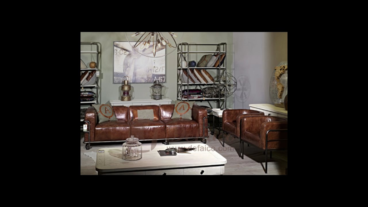 Vintage Leather Sofa Set with Wheels
