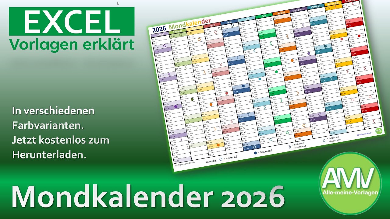 Mondkalender 2026 &ndash; Kostenlose PDF- & Excel-Vorlage zum Download!