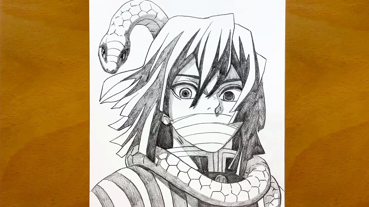 Anime sketch | How to draw Obanai Iguro from Demon Slayer | Anime drawing videos for beginners