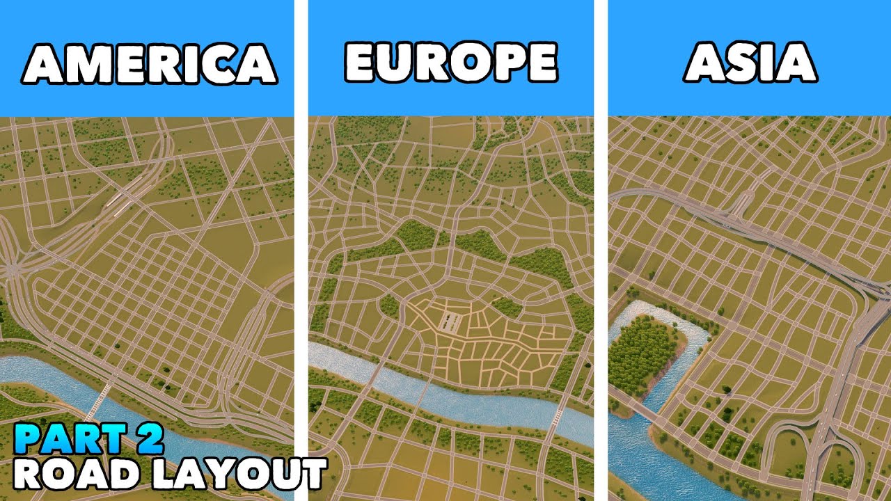 America VS Europe VS Asia - Building a Road Layout for the city center | Cities: Skylines