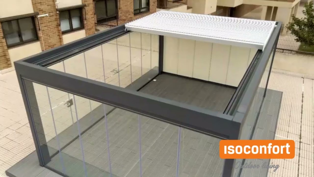 PERGOLA RETRACTL BIOCLIMATICA Y CORTINA DE CRISTAL