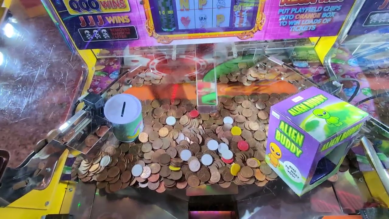 Playing The Chip & Win 2p Coin Pusher In Blackpool Amusements