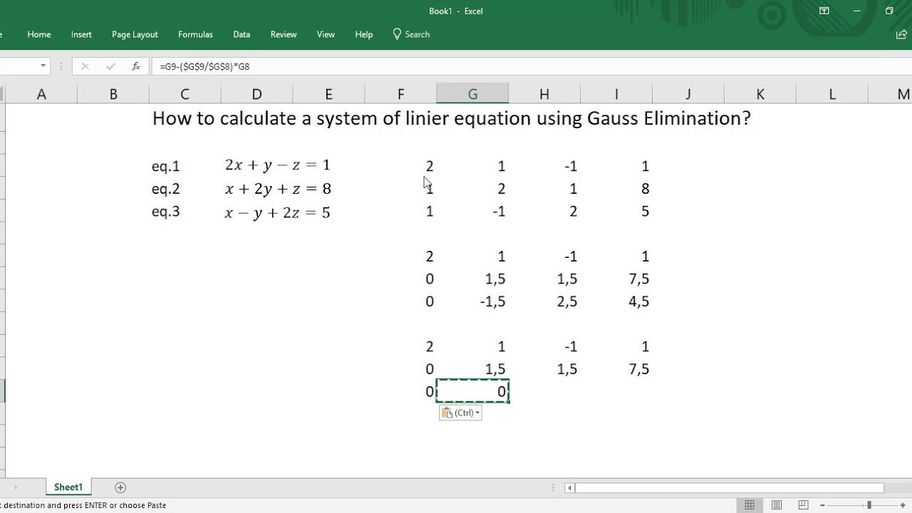 MSOffice Excel: How to solve a system of linier equations by using Gauss Elimination Methods?