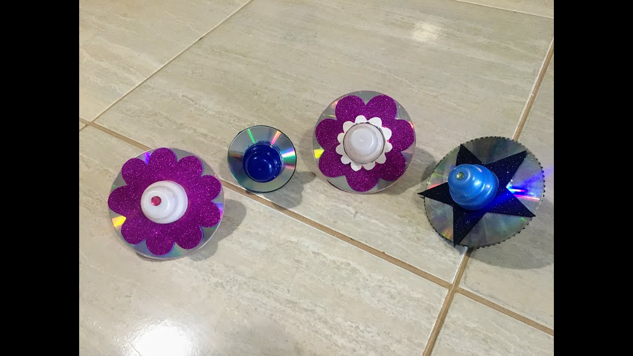 COMO FAZER PIÃO DE CD E TAMPINHAS