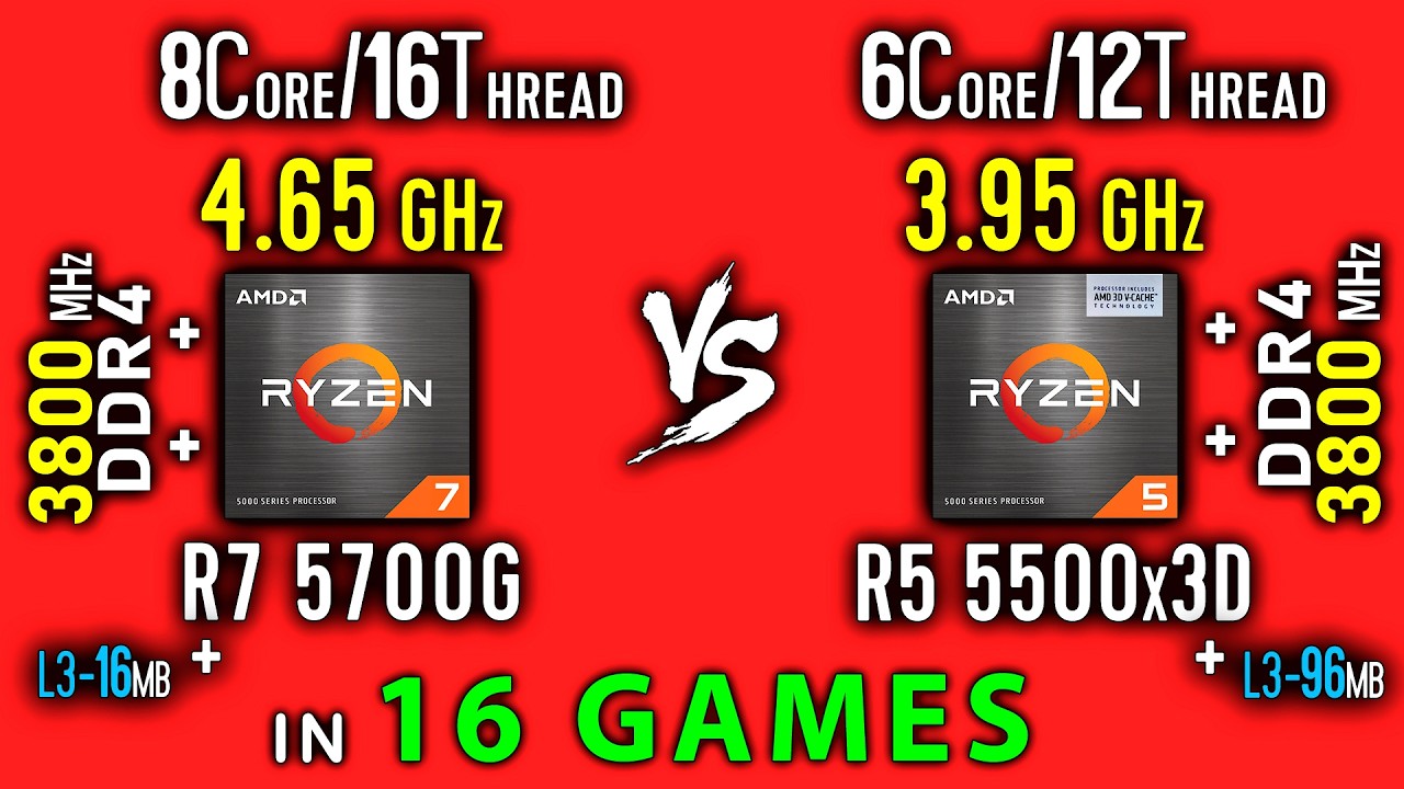 Ryzen 7 5700G vs Ryzen 5 5500x3D Test in 16 Games | Comparison of FPS Thermal Power Efficienc