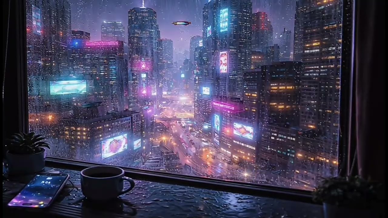 Cyberpunk Rain 🌧️ Lofti City Ambience | Neon Night, Calm Traffic, Relax & Study