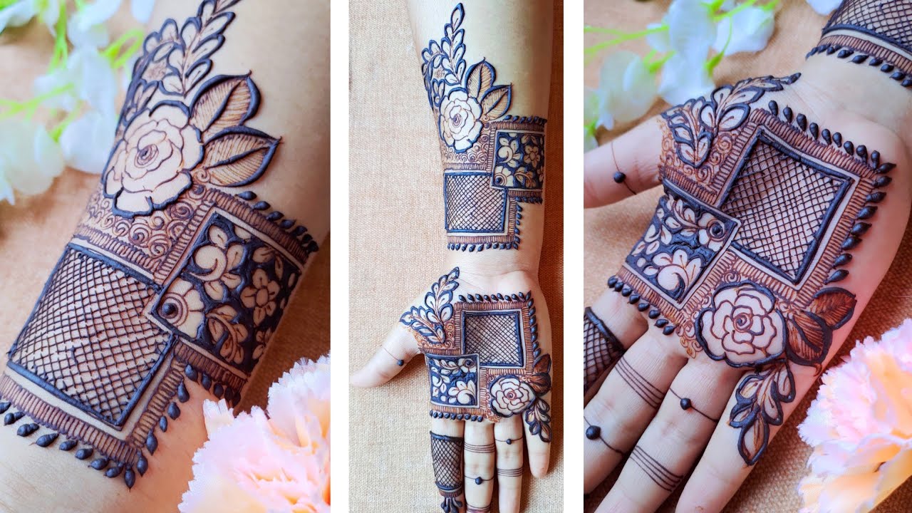 New Stylish Rose Mehndi Design with Check and Inverse Filler Elements | Learn Simple Mehndi Design