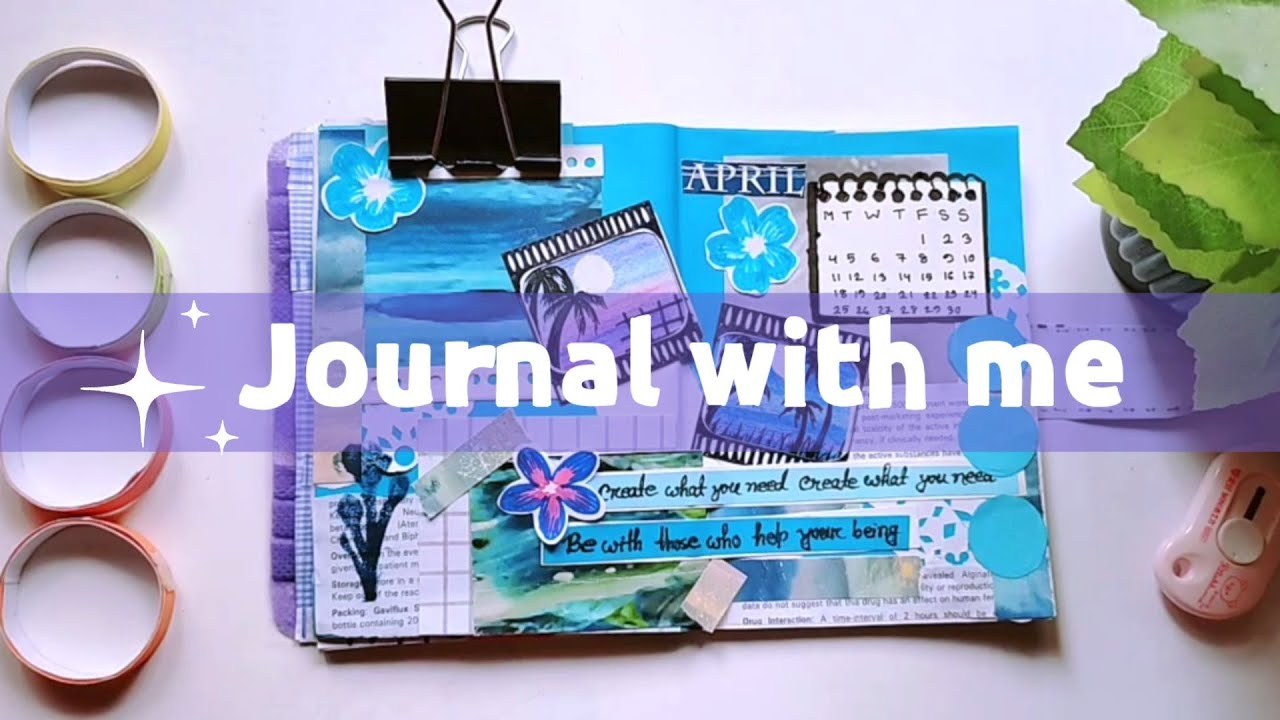 (Day-4) Blue journal ideas with old calendar & homemade journal supplies - Journal with me