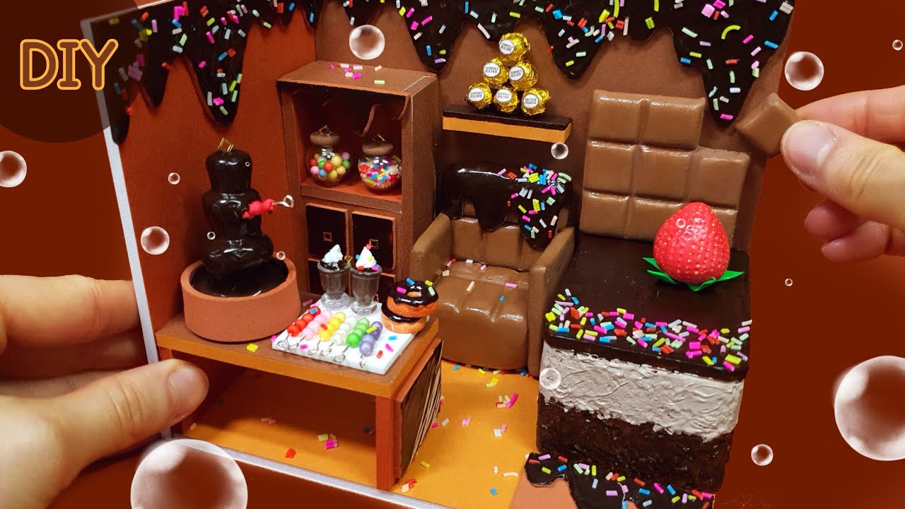 DIY Miniature Dollhouse Room-  Chocolate Room decor ! Choco Choco!!