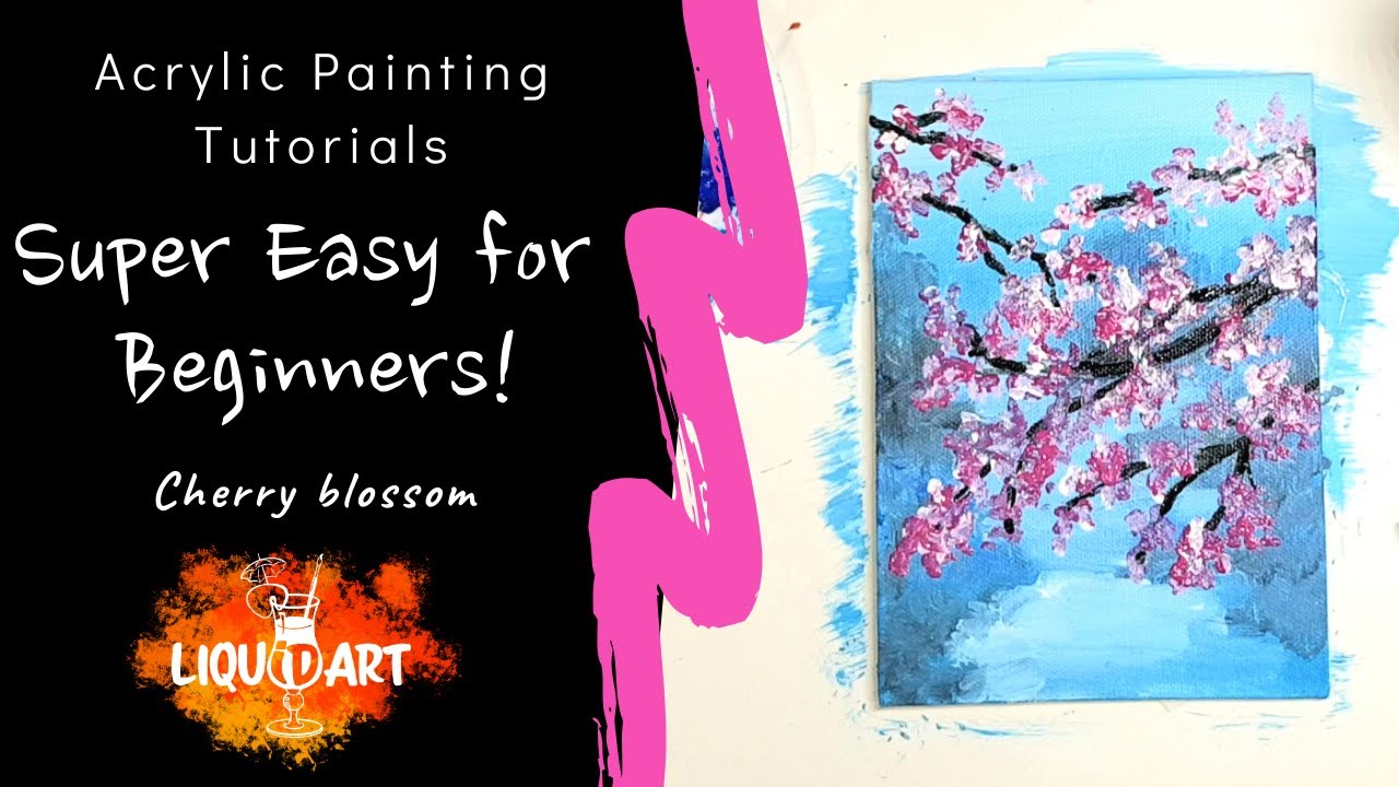 Easy Cherry Blossom Acrylic Painting for Beginners!🎨🍹