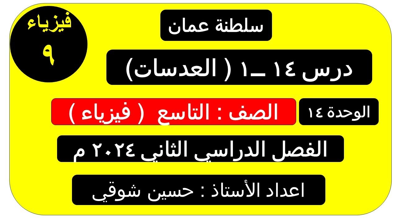 درس 14 ــ1  العدسات    ( الصف التاسع ) فيزياء ـــ الفصل  الثاني ــ سلطنة عمان