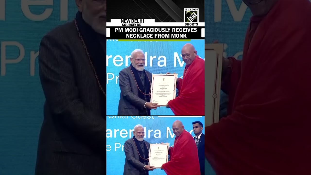 Monk and meditation master receives PM's award, gifts PM Modi his necklace