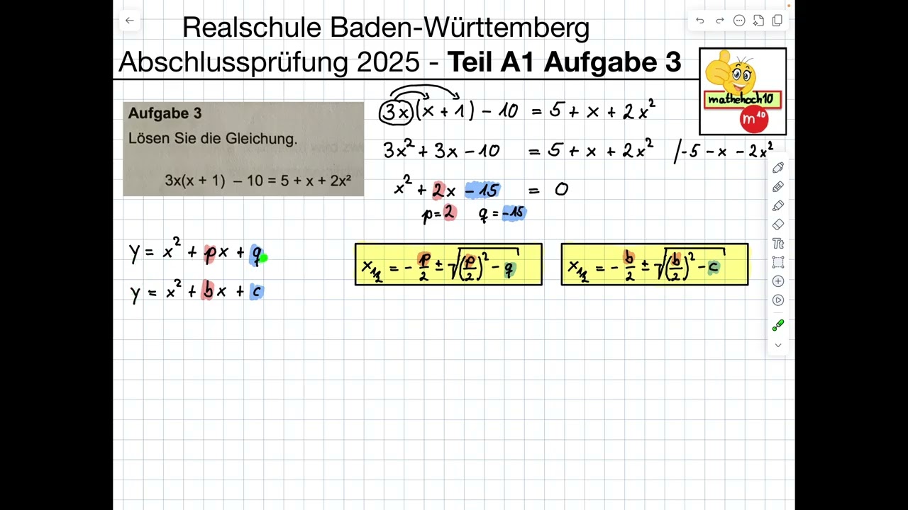 Abschlussprüfung 2025 Realschule BW A1 Nr 3 I mathehoch10 I einfach erklärt I Gleichung lösen